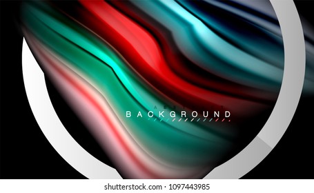 Liquid fluid colors holographic design with metallic style line shape. Vector artistic illustration for presentation, app wallpaper, banner or poster