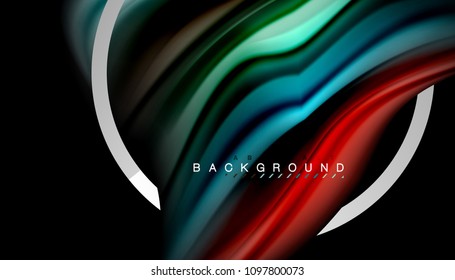 Liquid fluid colors holographic design with metallic style line shape. Vector artistic illustration for presentation, app wallpaper, banner or poster
