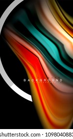 Liquid fluid colors holographic design with metallic style line shape. Vector artistic illustration for presentation, app wallpaper, banner or poster
