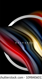 Liquid fluid colors holographic design with metallic style line shape. Vector artistic illustration for presentation, app wallpaper, banner or poster