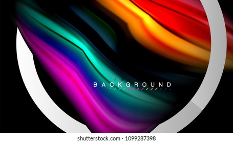 Liquid fluid colors holographic design with metallic style line shape. Vector artistic illustration for presentation, app wallpaper, banner or poster