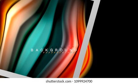 Liquid fluid colors holographic design with metallic style line shape. Vector artistic illustration for presentation, app wallpaper, banner or poster
