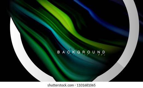 Liquid fluid colors holographic design with metallic style line shape. Vector artistic illustration for presentation, app wallpaper, banner or poster