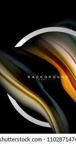 Liquid fluid colors holographic design with metallic style line shape. Vector artistic illustration for presentation, app wallpaper, banner or poster