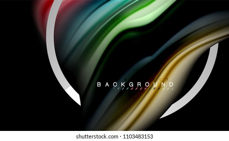 Liquid fluid colors holographic design with metallic style line shape. Vector artistic illustration for presentation, app wallpaper, banner or poster