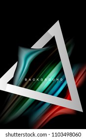 Liquid fluid colors holographic design with metallic style line shape. Vector artistic illustration for presentation, app wallpaper, banner or poster