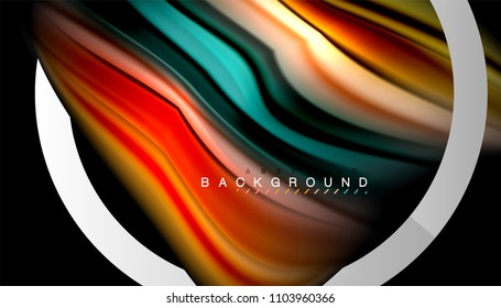 Liquid fluid colors holographic design with metallic style line shape. Vector artistic illustration for presentation, app wallpaper, banner or poster