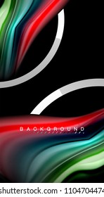 Liquid fluid colors holographic design with metallic style line shape. Vector artistic illustration for presentation, app wallpaper, banner or poster