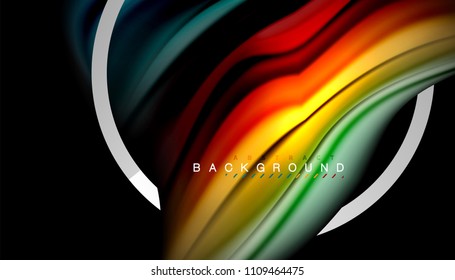 Liquid fluid colors holographic design with metallic style line shape. Vector artistic illustration for presentation, app wallpaper, banner or poster