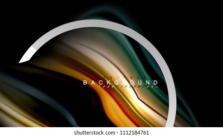 Liquid fluid colors holographic design with metallic style line shape. Vector artistic illustration for presentation, app wallpaper, banner or poster