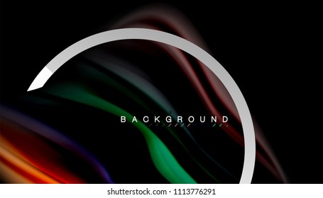 Liquid fluid colors holographic design with metallic style line shape. Vector artistic illustration for presentation, app wallpaper, banner or poster