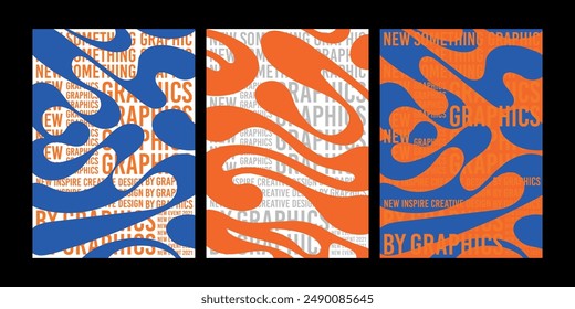 Liquid fluid curve flowing wave poster design template typography pattern background blue orange useful unique modern water colorful trendy flyer cover printing magazine page header visual event set