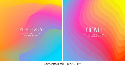 Liquid fluid design of colourful abstract vector blend background for graphic template. Set