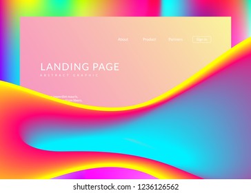 Liquid fluid. Geometric mobile, screen design. Holographic 3d backdrop with modern trendy blend. Vivid gradient mesh. Liquid fluid with dynamic elements and shapes. Landing page.