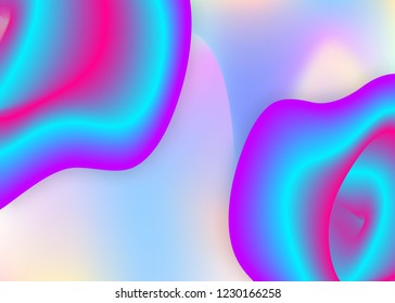 Liquid fluid. Holographic 3d backdrop with modern trendy blend. Pop flyer, invitation frame. Vivid gradient mesh. Liquid fluid background with dynamic elements and shapes.
