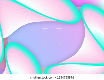 Liquid fluid. Holographic 3d backdrop with modern trendy blend. Round screen, interface layout. Vivid gradient mesh. Liquid fluid with dynamic elements and shapes. Landing page.