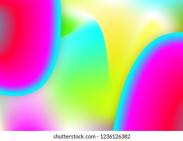 Liquid fluid. Holographic 3d backdrop with modern trendy blend. Vivid gradient mesh. Geometric cover, wallpaper composition. Liquid fluid background with dynamic elements and shapes.