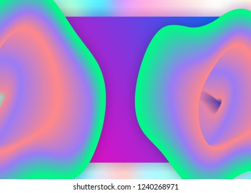 Liquid fluid. Holographic 3d backdrop with modern trendy blend. Geometric mobile, ui composition. Vivid gradient mesh. Liquid fluid with dynamic elements and shapes. Landing page.