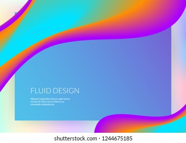 Liquid fluid. Holographic 3d backdrop with modern trendy blend. Minimalist screen, interface design. Vivid gradient mesh. Liquid fluid with dynamic elements and shapes. Landing page.