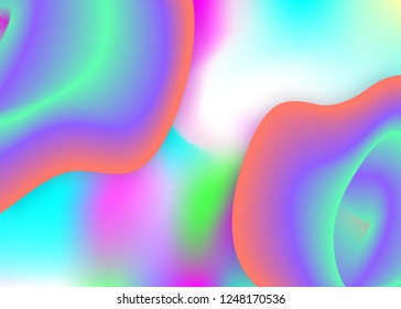 Liquid fluid. Holographic 3d backdrop with modern trendy blend. Vivid gradient mesh. Magic card, report layout. Liquid fluid background with dynamic elements and shapes.