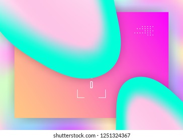 Liquid fluid. Holographic 3d backdrop with modern trendy blend. Vivid gradient mesh. Magic screen, banner frame. Liquid fluid with dynamic elements and shapes. Landing page.
