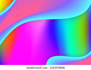 Liquid fluid. Holographic 3d backdrop with modern trendy blend. Psychedelic certificate, poster frame. Vivid gradient mesh. Liquid fluid background with dynamic elements and shapes.