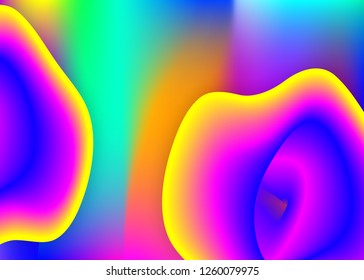 Liquid fluid. Holographic 3d backdrop with modern trendy blend. Vivid gradient mesh. Minimal magazine, flyer design. Liquid fluid background with dynamic elements and shapes.