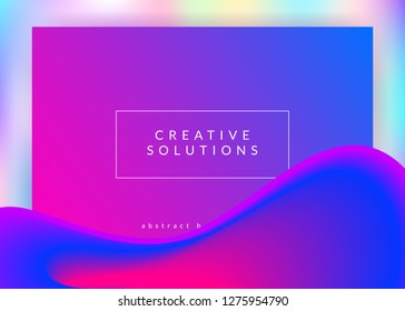 Liquid fluid. Holographic 3d backdrop with modern trendy blend. Circle mobile, interface frame. Vivid gradient mesh. Liquid fluid with dynamic elements and shapes. Landing page.
