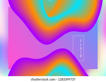 Liquid fluid. Holographic 3d backdrop with modern trendy blend. Vivid gradient mesh. Rainbow app, website template. Liquid fluid with dynamic elements and shapes. Landing page.