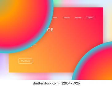 Liquid fluid. Holographic 3d backdrop with modern trendy blend. Vivid gradient mesh. Round screen, mobile frame. Liquid fluid with dynamic elements and shapes. Landing page.