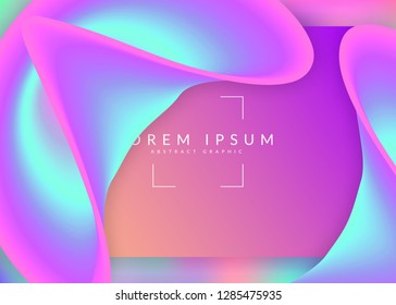 Liquid fluid. Holographic 3d backdrop with modern trendy blend. Minimalist banner, app frame. Vivid gradient mesh. Liquid fluid with dynamic elements and shapes. Landing page.