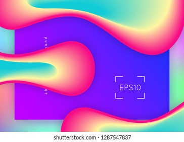 Liquid fluid. Holographic 3d backdrop with modern trendy blend. Vivid gradient mesh. Minimal screen, banner design. Liquid fluid with dynamic elements and shapes. Landing page.