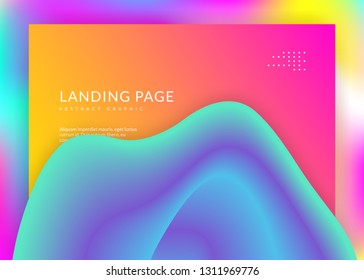 Liquid fluid. Holographic 3d backdrop with modern trendy blend. Pop banner, interface composition. Vivid gradient mesh. Liquid fluid with dynamic elements and shapes. Landing page.