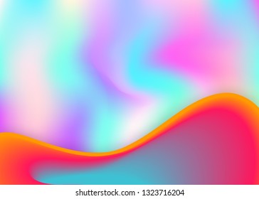 Liquid fluid. Holographic 3d backdrop with modern trendy blend. Vibrant certificate, wallpaper template. Vivid gradient mesh. Liquid fluid background with dynamic elements and shapes.