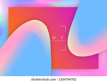 Liquid fluid. Holographic 3d backdrop with modern trendy blend. Vivid gradient mesh. Creative website, screen frame. Liquid fluid with dynamic elements and shapes. Landing page.
