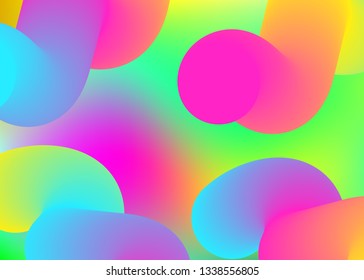 Liquid fluid. Holographic 3d backdrop with modern trendy blend. Magic presentation, banner composition. Vivid gradient mesh. Liquid fluid background with dynamic elements and shapes.