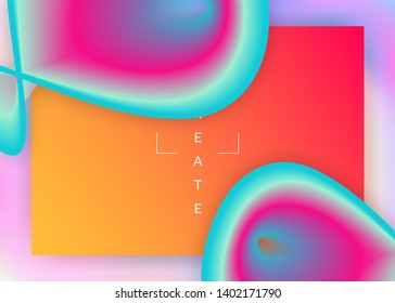 Liquid fluid. Holographic 3d backdrop with modern trendy blend. Rainbow banner, screen frame. Vivid gradient mesh. Liquid fluid with dynamic elements and shapes. Landing page.