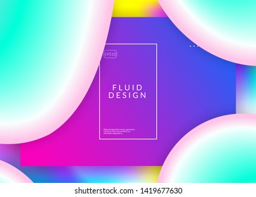Liquid fluid. Holographic 3d backdrop with modern trendy blend. Vivid gradient mesh. Magic interface, ui template. Liquid fluid with dynamic elements and shapes. Landing page.
