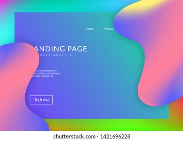 Liquid fluid. Holographic 3d backdrop with modern trendy blend. Rainbow app, ui composition. Vivid gradient mesh. Liquid fluid with dynamic elements and shapes. Landing page.