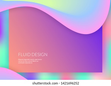 Liquid fluid. Holographic 3d backdrop with modern trendy blend. Psychedelic website, screen template. Vivid gradient mesh. Liquid fluid with dynamic elements and shapes. Landing page.
