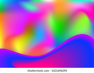 Liquid fluid. Holographic 3d backdrop with modern trendy blend. Creative poster, cover design. Vivid gradient mesh. Liquid fluid background with dynamic elements and shapes.