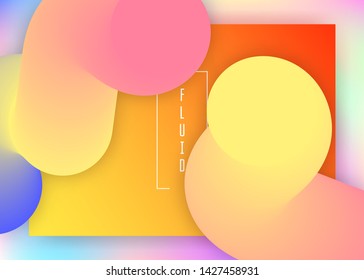 Liquid fluid. Holographic 3d backdrop with modern trendy blend. Vivid gradient mesh. Pop app, screen composition. Liquid fluid with dynamic elements and shapes. Landing page.