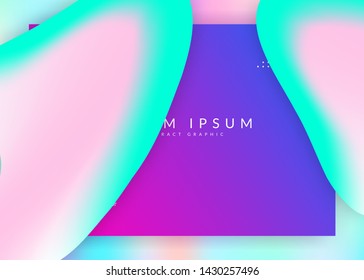 Liquid fluid. Holographic 3d backdrop with modern trendy blend. Geometric banner, website design. Vivid gradient mesh. Liquid fluid with dynamic elements and shapes. Landing page.