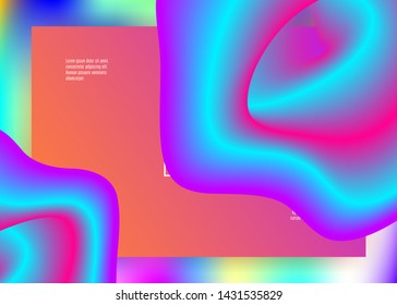 Liquid fluid. Holographic 3d backdrop with modern trendy blend. Vivid gradient mesh. Magic ui, screen frame. Liquid fluid with dynamic elements and shapes. Landing page.