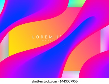 Liquid fluid. Holographic 3d backdrop with modern trendy blend. Vivid gradient mesh. Geometric mobile, interface layout. Liquid fluid with dynamic elements and shapes. Landing page.