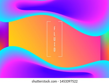 Liquid fluid. Holographic 3d backdrop with modern trendy blend. Futuristic interface, mobile layout. Vivid gradient mesh. Liquid fluid with dynamic elements and shapes. Landing page.
