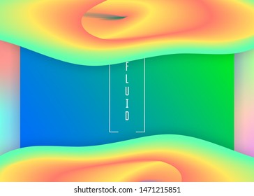 Liquid fluid. Holographic 3d backdrop with modern trendy blend. Vivid gradient mesh. Round ui, mobile frame. Liquid fluid with dynamic elements and shapes. Landing page.