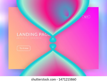 Liquid fluid. Holographic 3d backdrop with modern trendy blend. Vivid gradient mesh. Bright interface, app layout. Liquid fluid with dynamic elements and shapes. Landing page.
