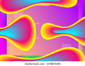 Liquid fluid. Holographic 3d backdrop with modern trendy blend. Vivid gradient mesh. Molecular banner, ui frame. Liquid fluid with dynamic elements and shapes. Landing page.