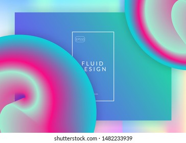 Liquid fluid. Holographic 3d backdrop with modern trendy blend. Creative mobile, screen frame. Vivid gradient mesh. Liquid fluid with dynamic elements and shapes. Landing page.